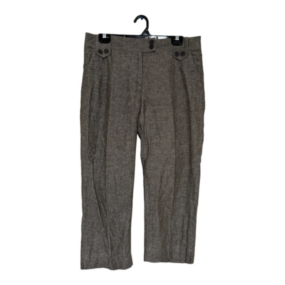Dalia Collection Womens Linen Blend Capri Pants Brown Straight leg Size 10